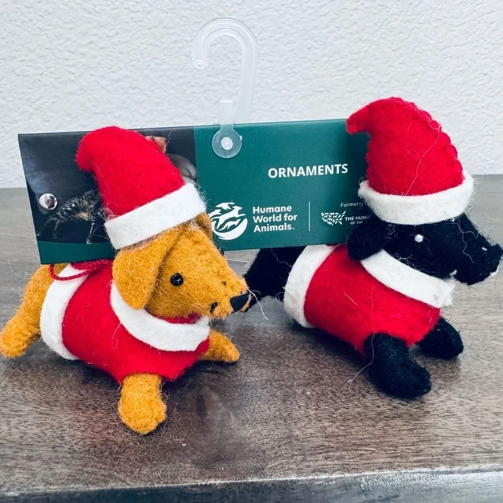 Dachshund Santa Dog Wool Christmas Holiday Ornaments Set
